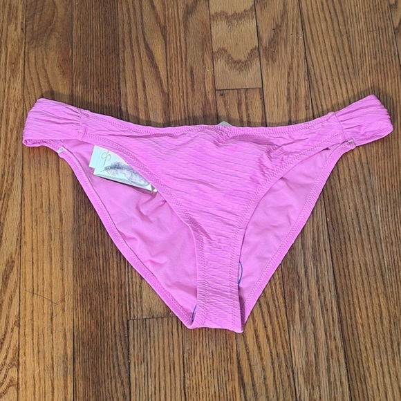 Jessica Simpson Pretty Pique Side-Shirred Bikini Bottom Femme Pink Size L NWT - Picture 2 of 7